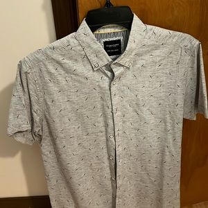 Smalll Men denim & Flower button down short sleeve gray with birds